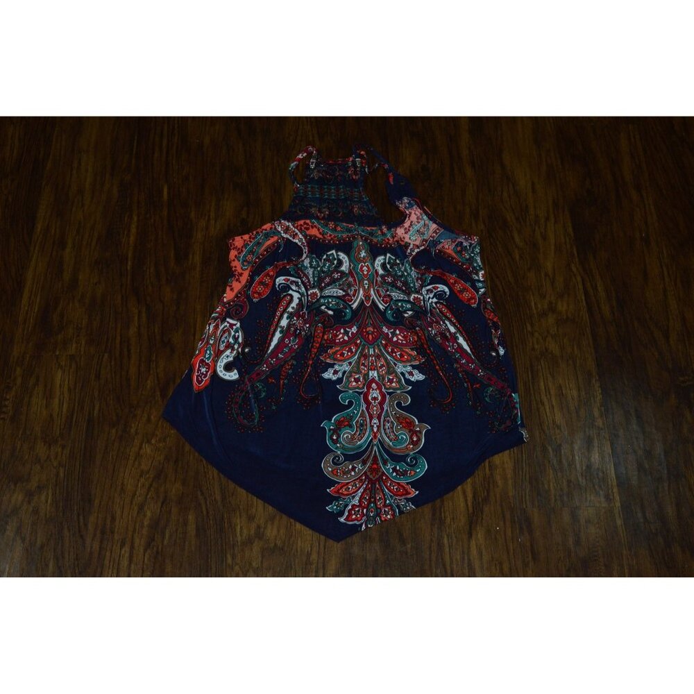 Lavish Blue Paisley Tank Top Women's Size Large Boho Festival Lightweight - Picture 5 of 7